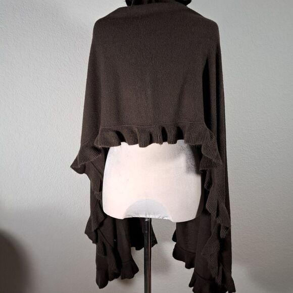 ShanaK Shawl Brown Ruffled Women's Wrap Ruffled Oversized Sweater Wrap One Size - Picture 4 of 7